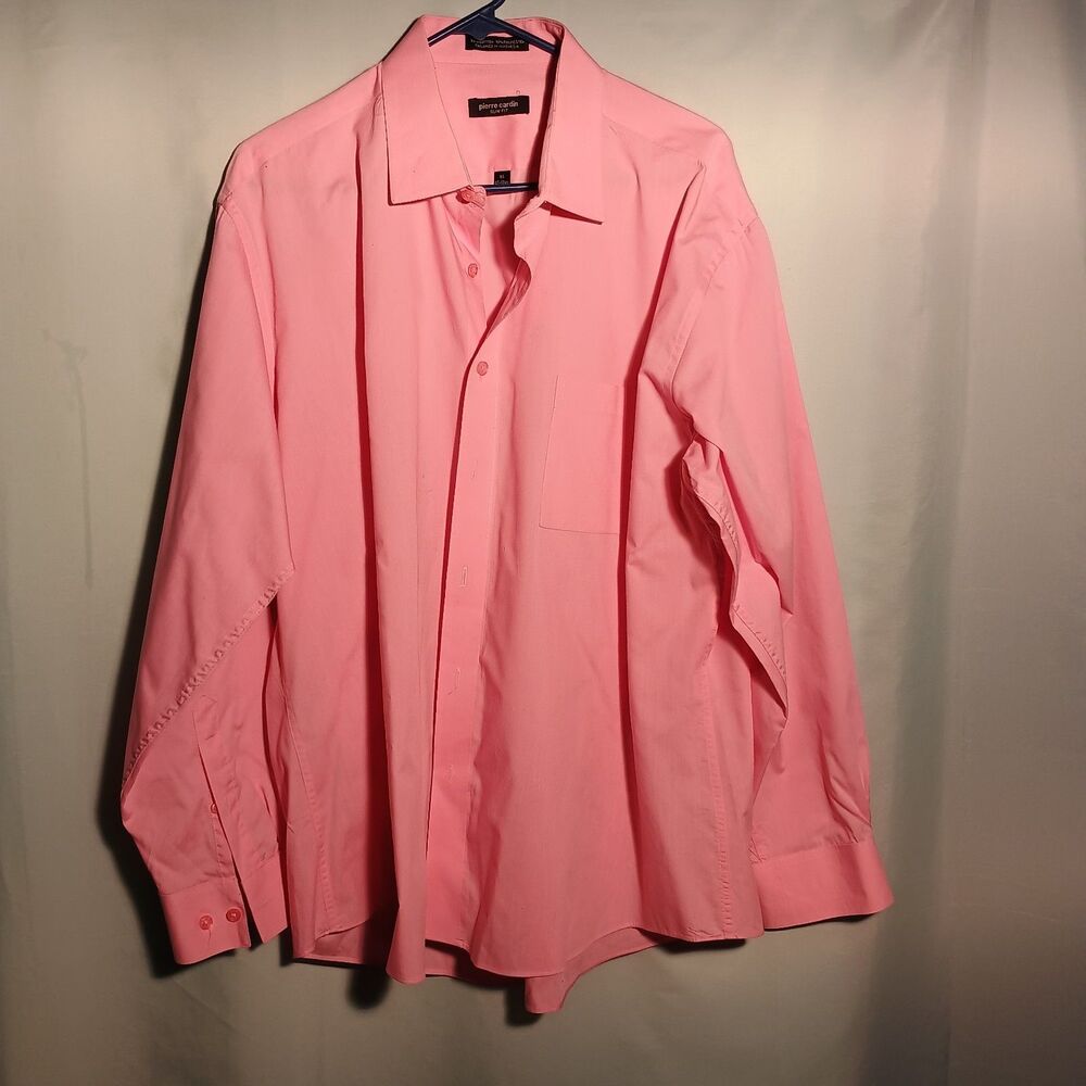 Pierre Cardin Men’s Dress Shirt Pink Long Sleeve Classic Button-Front Collared